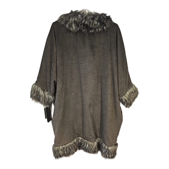 Nwt GRAY A BY ADRIENNE LANDAU QUEENS KIMONO WITH FAUX FUR TRIM MEDIUM - Picture 4 of 14